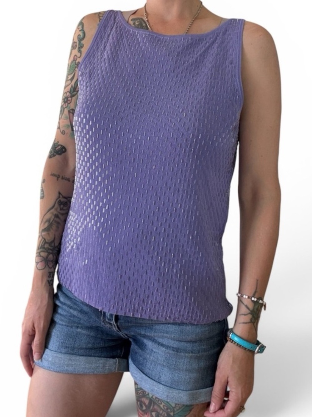 VTG Y2K Lavender Beaded Sleeveless Button-Back Knit Top‎ - MichelleNicole